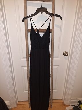 Monteau Black Lace Bodice Maxi Dress with Spaghetti Straps
